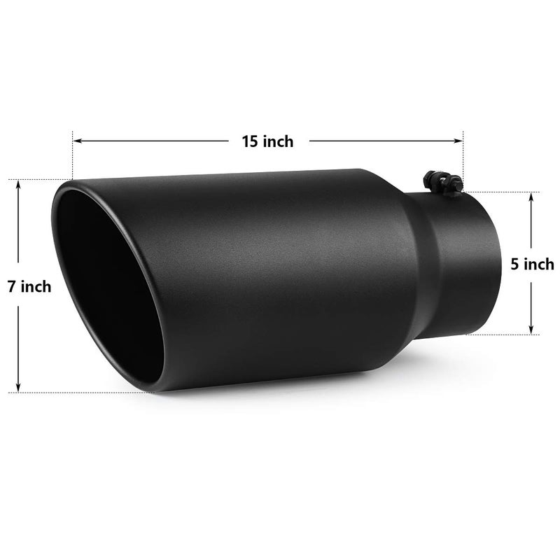 A-KARCK Exhaust Tip 5 Inch Inlet, 5â€ Inlet 7â€ Outlet 15â€ Long Black Coated Finish Muffler Tip For Truck Tailpipe, Stainless Steel Rolled Edge - Image 2